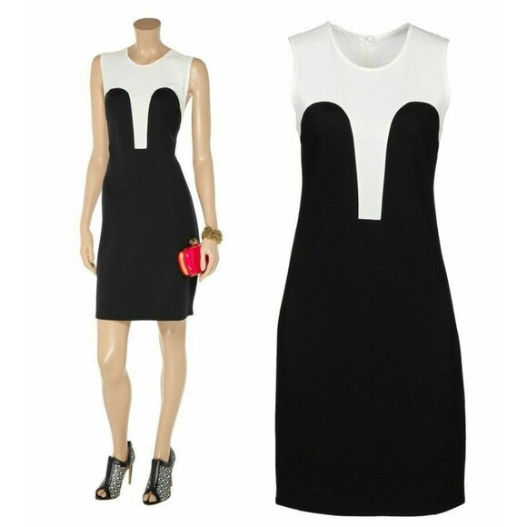McQ ALEXANDER MCQUEEN DRESS BODYCON CREPE DE CHINE JERSEY BLACK WHITE sz 40 4 - Picture 1 of 8